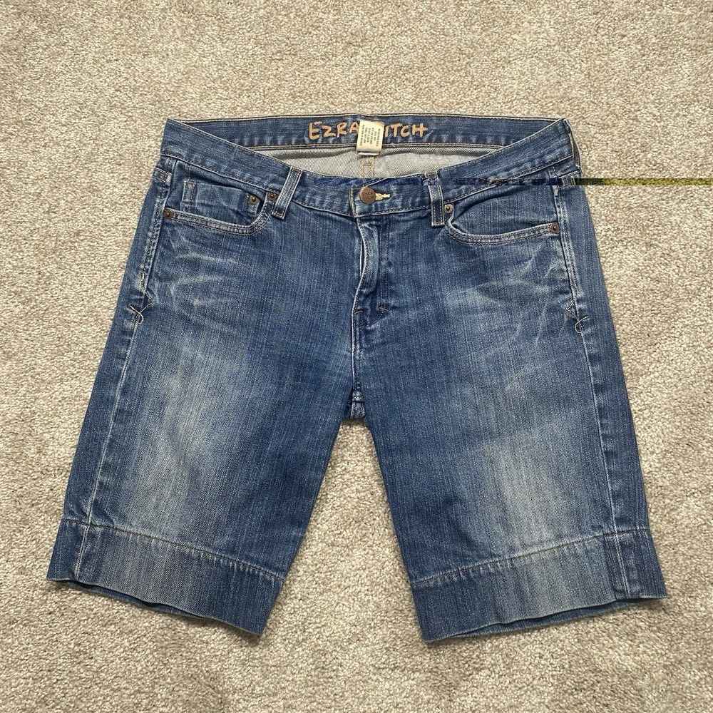 Ezra Fitch Bermuda Jean Shorts Jorts Womens Size 30 Faded Whiskered Stretch